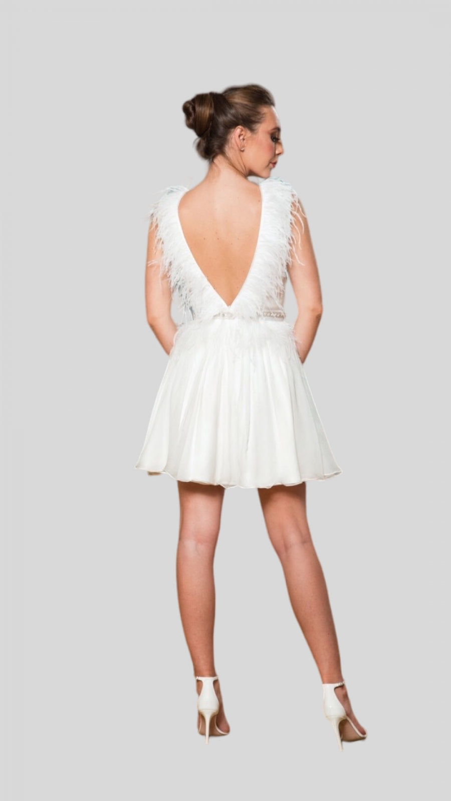 BRIZO - Rochie din matase naturala si pene