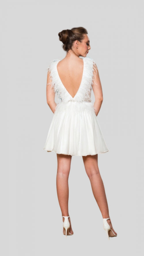 BRIZO - Rochie din matase naturala si pene