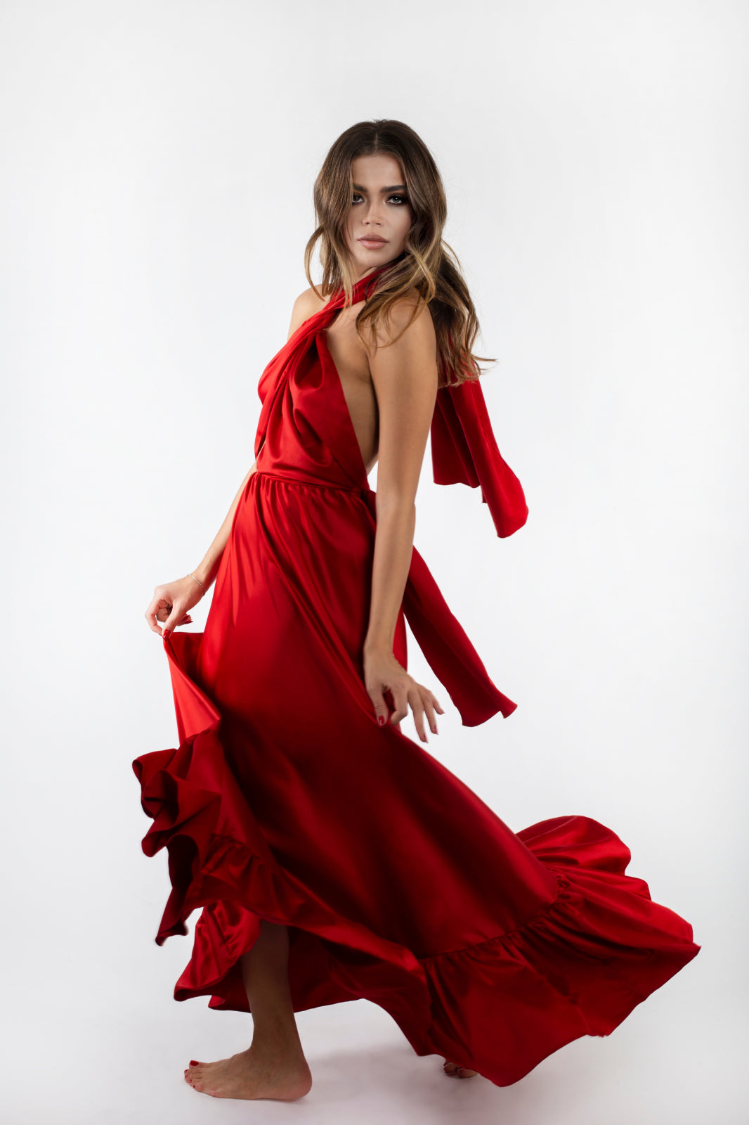 ALMA — Red Open Back French Satin