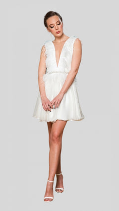 BRIZO - Rochie din matase naturala si pene